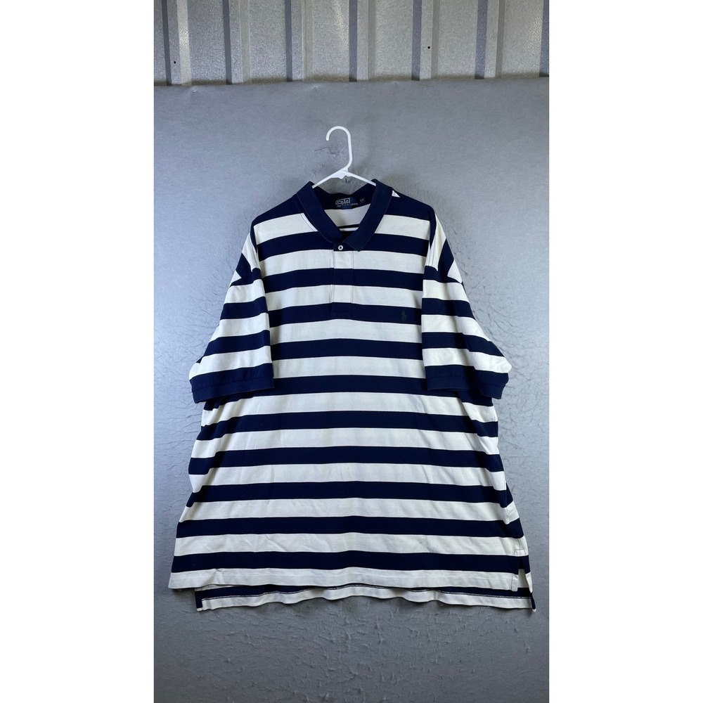 Polo Ralph Lauren Polo Shirt Mens 4XB Blue Good Striped Short Sleeve Cotton
